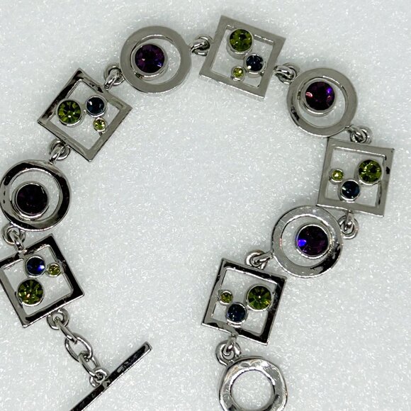 Vintage M4M Crystal Bracelet w Geometric Design Purple Green Blue - Picture 9 of 9